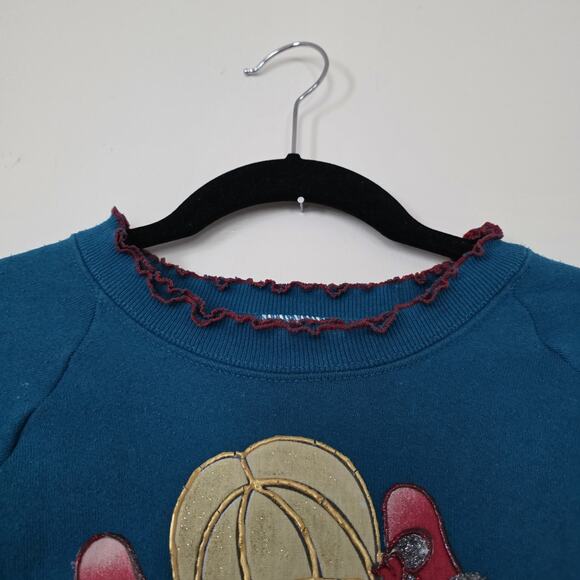 Vintage Holiday Christmas Mock Sweatshirt Women L Puffy Paint Retro Artsy Cottag - Picture 8 of 11